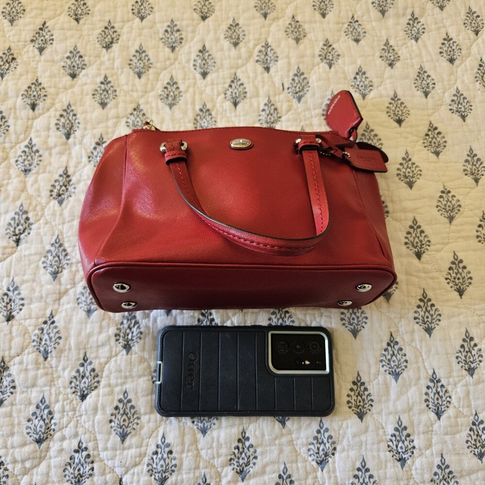 Coach Peyton Leather Mini Carryall Satchel Crossbody Bag F32829 RED NWT - Picture 15 of 16